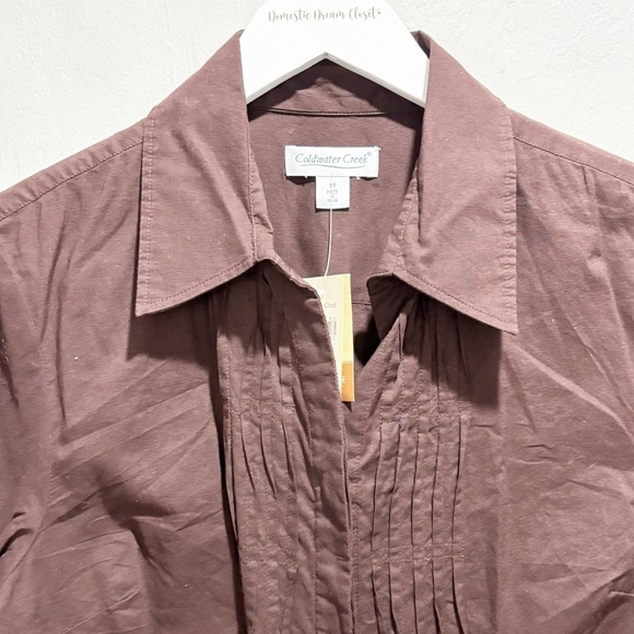 New COLDWATER CREEK Women’s Brown Tuck Front Button Up Long Sleeve Shirt Size M - Picture 4 of 9
